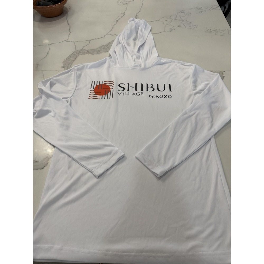 BAW Hoodie Mens Small White Shibui Village Graphic Lightweight Pullover